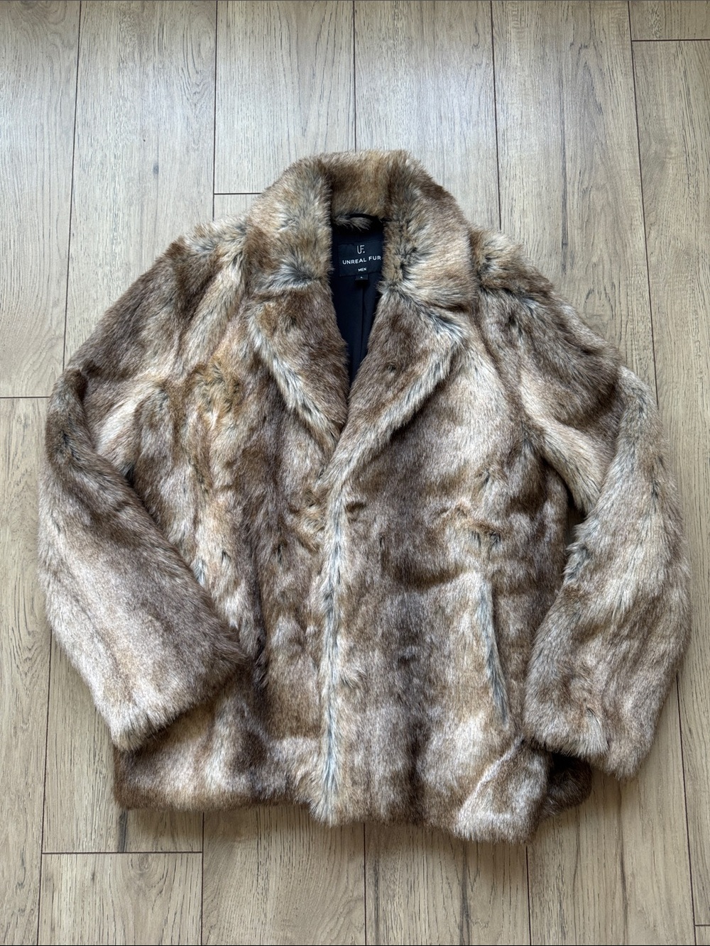Unreal Fur Lupin Blazer Faux Fur Coat Brown Men’s Large Certified Vegan